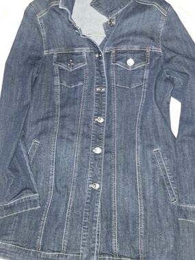 Chico's Dark Blue Denim Longline Jacket Size 1 ,S